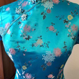 Stunning VTG 1950's CHEONGSAM Mandarin Dress Aqua
